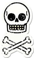 Distressed Sticker Tattoo im traditionellen Stil eines Totenkopfes vektor