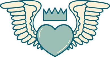 ikoniska tatuering stil bild av en hjärta med vingar vektor