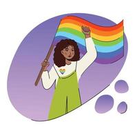 lgbtq stolz vektor flache illustration. Frauen mit bunter Regenbogenfahne. Aktivistinnen mit LGBT-Flaggen, die lesbische, schwule, bisexuelle, transgender und queere Menschen unterstützen.