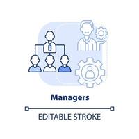 Manager hellblaues Konzeptsymbol. Kategorie der Genossenschaftsmitglieder abstrakte Idee dünne Linie Illustration. Unternehmenswachstum. isolierte Umrisszeichnung. editierbarer Strich. vektor