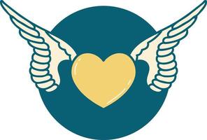 ikonisches Bild im Tattoo-Stil eines Herzens mit Flügeln vektor
