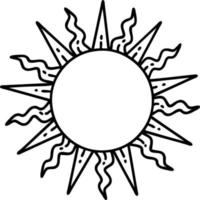 tatuering i svart linje stil av en Sol vektor