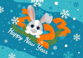 hälsning vykort. Lycklig ny år 2023 med symbol av de år kanin eller hare. vektor