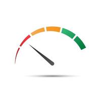 einfacher Farbtachometer mit einem Zeiger im minimalen roten Teil, Symbol für Tachometer und Leistungsmessung, Vektorillustration für Ihre Website, Infografik und Apps vektor