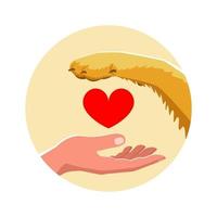 mänsklig hand, hjärta och Tass av en hund. de begrepp av djur- vård, sällskapsdjur förnödenheter, Träning och hantering. vektor stock illustration.