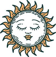 Tattoo-Stil-Ikone einer Sonne vektor