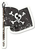 Traditionelles Distressed Sticker Tattoo einer Piratenflagge vektor