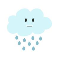 niedliches kawaii wolkensymbol mit regen im flachen karikaturstil. vektorillustration des wettersymbols für druck, plakat, kinderdesign vektor