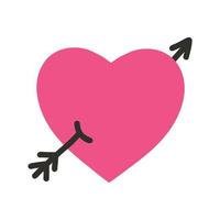 pop- flickaktigt klistermärke av hjärta med pil i tecknad serie stil. vektor illustration av kärlek ikon, valentines dag symbol för grafisk tee, skriva ut, affisch. nostalgi för 1990