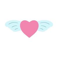 rosa hjärta med blå vingar i tecknad serie hand dragen stil. vektor illustration av kärlek ikon, valentines dag symbol för grafisk tee, skriva ut, affisch. pop- flickaktigt klistermärke