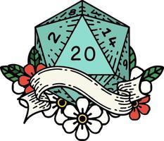 retro tatuering stil naturlig tjugo d20 tärningar rulla vektor