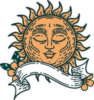 Traditionelles Tattoo mit Banner einer Sonne vektor