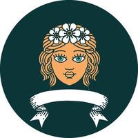 tatuering stil ikon med baner av en jungfru med krona av blommor vektor