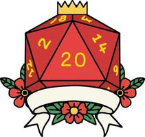 Retro-Tattoo-Stil natürliche 20 kritische Treffer d20 Würfelwurf vektor