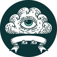 tatuering stil ikon med baner av ett Allt seende öga moln vektor