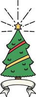 Scroll-Banner mit Weihnachtsbaum im Tattoo-Stil mit Stern vektor