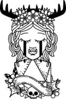 gråt orc druid karaktär ansikte med naturlig ett d20 rulla illustration vektor