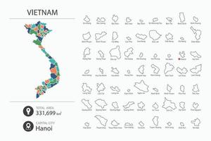 Karta av vietnam med detaljerad Land Karta. Karta element av städer, total områden och huvudstad. vektor