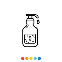 Alkoholgelflasche zum Händewaschen, Symbol, Vektor und Illustration.