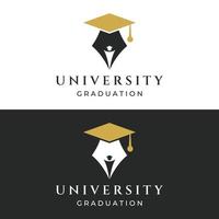 kreativ studerande utbildning logotyp mall design med hatt, bok, penna eller penna tecken.inspirerad förbi examen studenter.logotyper för universitet, högskolor av utbildning och skolor. vektor