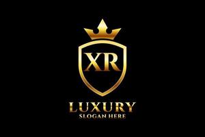 Initial xr Elegantes Luxus-Monogramm-Logo oder Abzeichen-Vorlage mit Schriftrollen und Königskrone – perfekt für luxuriöse Branding-Projekte vektor