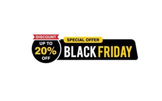 20 Prozent Rabatt Black Friday Angebot, Räumung, Werbebanner-Layout mit Aufkleberstil. vektor