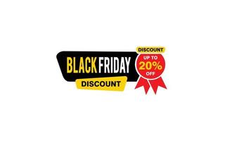 20 Prozent Rabatt Black Friday Angebot, Räumung, Werbebanner-Layout mit Aufkleberstil. vektor