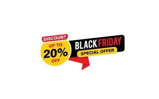 20 Prozent Rabatt Black Friday Angebot, Räumung, Werbebanner-Layout mit Aufkleberstil. vektor