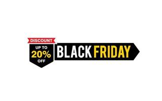 20 Prozent Rabatt Black Friday Angebot, Räumung, Werbebanner-Layout mit Aufkleberstil. vektor