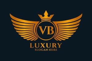 luxus königlicher flügelbuchstabe vb wappengoldfarbe logovektor, siegeslogo, wappenlogo, flügellogo, vektorlogovorlage. vektor