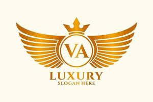 lyx kunglig vinge brev va vapen guld Färg logotyp vektor, seger logotyp, vapen logotyp, vinge logotyp, vektor logotyp mall.
