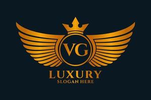 luxus königlicher flügelbuchstabe vg wappengoldfarbe logovektor, siegeslogo, wappenlogo, flügellogo, vektorlogovorlage. vektor