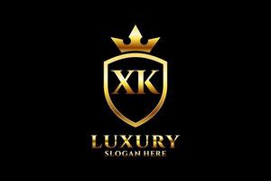 Initial xk Elegantes Luxus-Monogramm-Logo oder Abzeichen-Vorlage mit Schriftrollen und Königskrone – perfekt für luxuriöse Branding-Projekte vektor