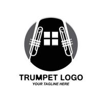 Trompetenlogodesign, erzeugen Melodie, Musikinstrumentvektorskizzenillustration vektor