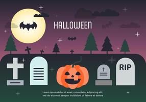 Pumpa Halloween Graveyard Vector Illustration