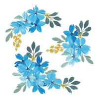 blaues Blütenblatt Aquarell Blumenstrauß Set vektor