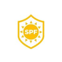 spf, uv-schutzsymbol mit schild und sonne vektor