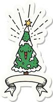 Aufkleber eines fröhlichen Weihnachtsbaums im Tattoo-Stil vektor