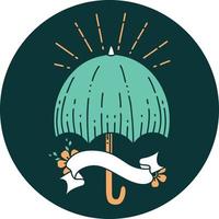 Ikone des offenen Regenschirms im Tattoo-Stil vektor