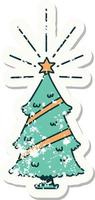 grunge klistermärke av tatuering stil jul träd med stjärna vektor