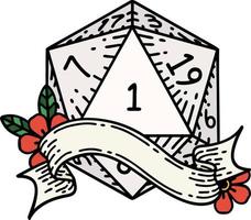 natürliche eins d20 würfel roll illustration vektor