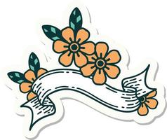 Tattoo-Aufkleber mit Banner einer Blume vektor