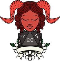 glückliches tiefling mit natürlicher 20 illustration vektor