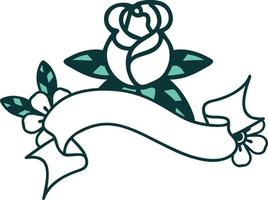 Tattoo mit Banner einer einzelnen Rose vektor