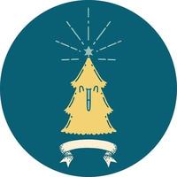 ikon av tatuering stil jul träd med stjärna vektor