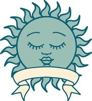 Tattoo mit Banner einer Sonne mit Gesicht vektor
