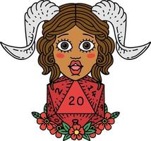 tiefling mit d20 natürliche zwanzig würfel roll illustration vektor