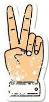 Friedenssymbol Zwei-Finger-Handgeste-Grunge-Aufkleber vektor