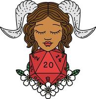 Tiefling mit natürlicher 20-W20-Würfelrollenillustration vektor