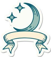 Tattoo-Aufkleber mit Banner eines Mondes und Sternen vektor